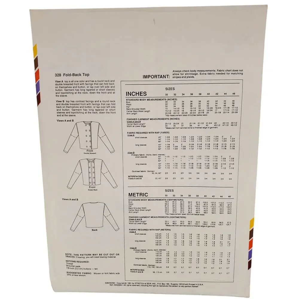 Stretch & Sew Fold Back Top Ann Person Sewing Pattern UNCUT Vintage